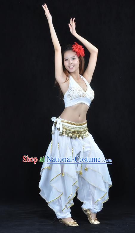 Asian Indian Traditional Costume Belly Dance Stage Performance Oriental Dance White Clothing for Women