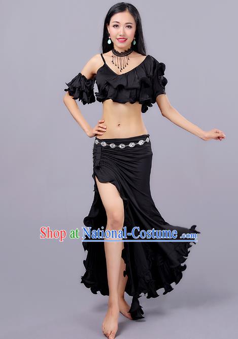 Asian Indian Traditional Oriental Dance Costume Belly Dance Stage Performance Black Dress for Women