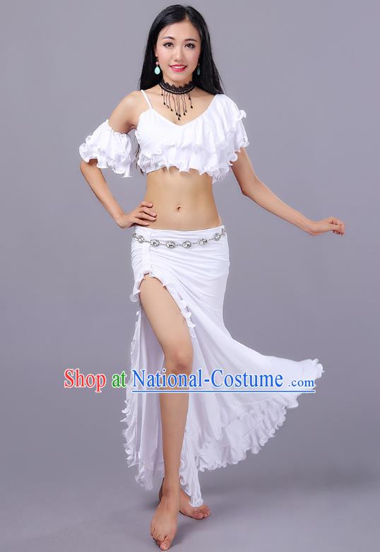 Asian Indian Traditional Oriental Dance Costume Belly Dance Stage Performance White Dress for Women