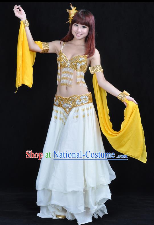 Asian Indian Traditional Oriental Dance White Dress Belly Dance Stage Performance Costume for Women