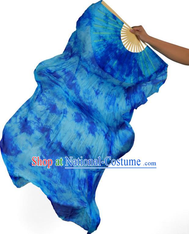 Indian Belly Dance Props Blue Silk Folding Fans Stage Performance Dance Fan for Women