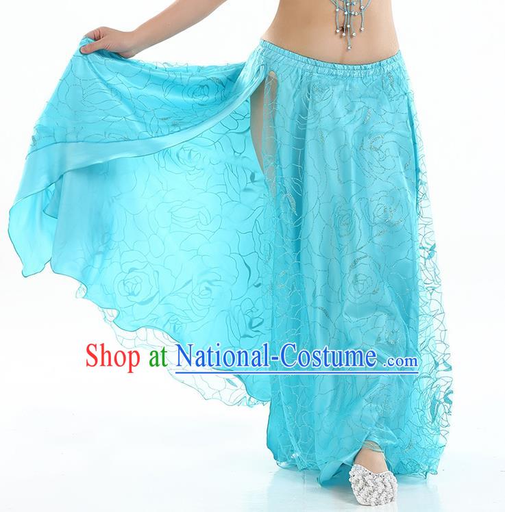 Asian Indian Belly Dance Costume Blue Rose Skirt Stage Performance Oriental Dance Dress for Women