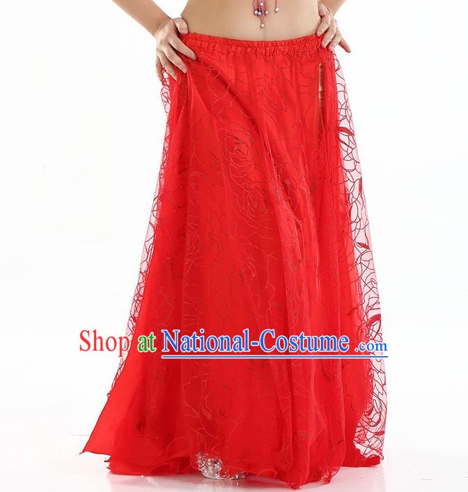 Asian Indian Belly Dance Costume Red Rose Skirt Stage Performance Oriental Dance Dress for Women