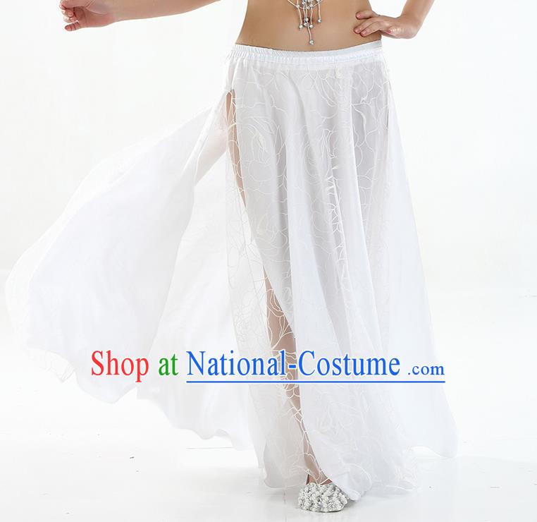 Asian Indian Belly Dance Costume White Rose Skirt Stage Performance Oriental Dance Dress for Women