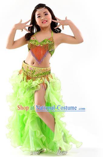 Asian Indian Belly Dance Costume Stage Performance Oriental Dance Light Green Dress for Kids