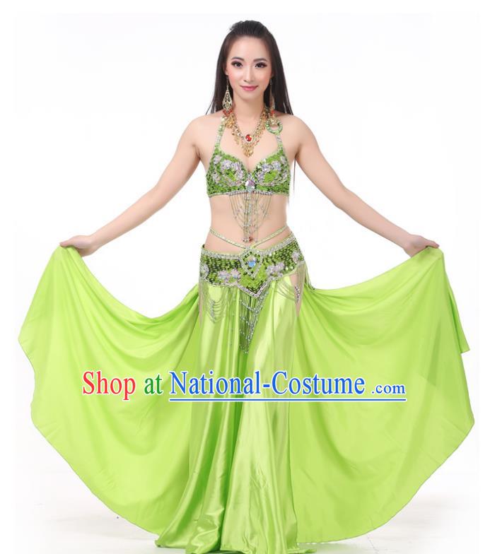 Asian Indian Traditional Costume Oriental Dance Light Green Dress Belly Dance Stage Performance Clothing for Women