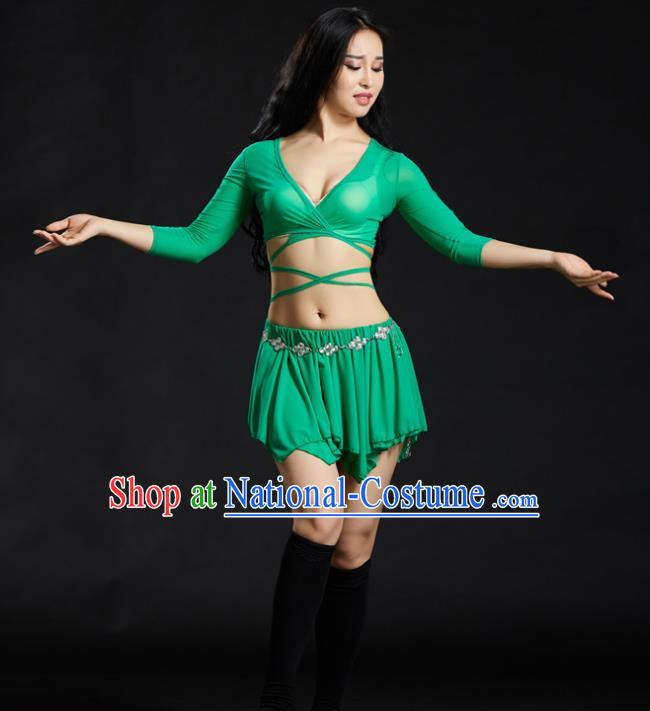 Indian Traditional Yoga Costume Green Uniform Oriental Dance Belly Dance Stage Performance Clothing for Women