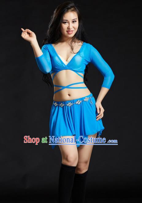 Indian Traditional Yoga Costume Blue Uniform Oriental Dance Belly Dance Stage Performance Clothing for Women