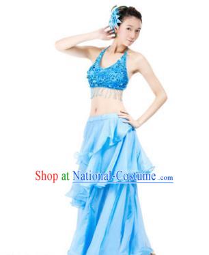 Indian Traditional Dance Blue Dress Oriental Belly Dance Stage Performance Costume for Women