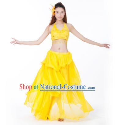 Indian Traditional Dance Yellow Dress Oriental Belly Dance Stage Performance Costume for Women