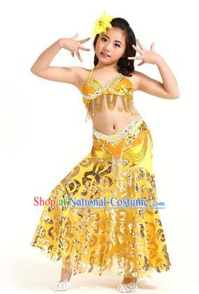 Indian Traditional Belly Dance Yellow Dress Oriental Dance Performance Costume for Kids