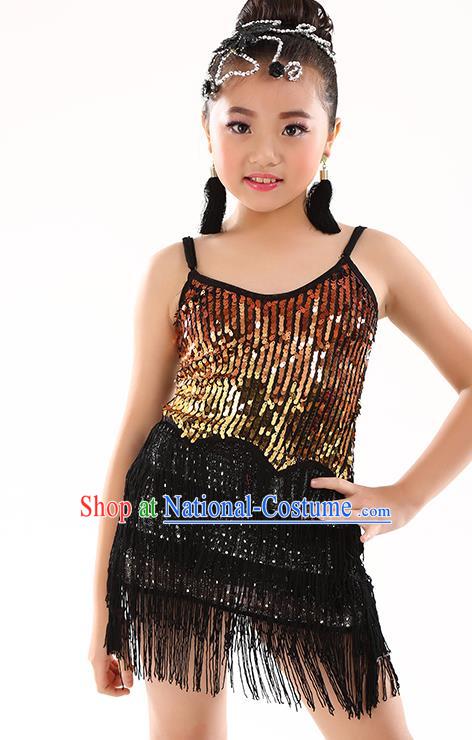 Children Modern Dance Jazz Latin Dance Costume Classical Dance Black Dress for Kids