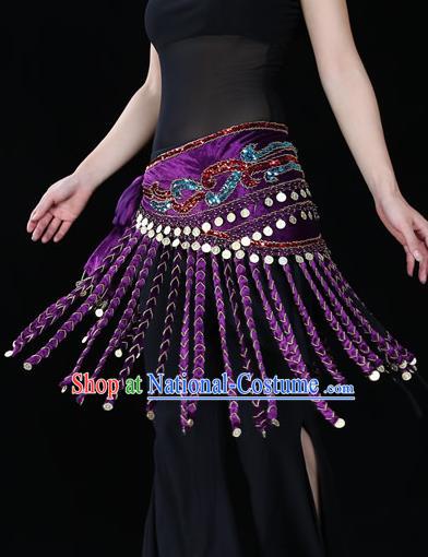 Indian Belly Dance Waist Accessories Stage Performance Purple Tassel Waistband Belts for Women