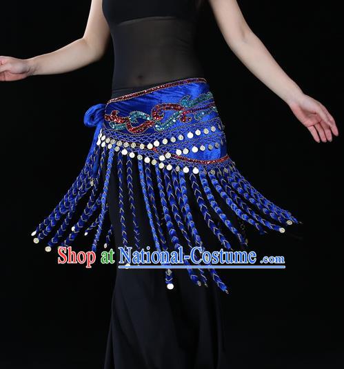 Indian Belly Dance Waist Accessories Stage Performance Royalblue Tassel Waistband Belts for Women