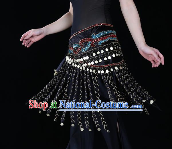 Indian Belly Dance Waist Accessories Stage Performance Black Tassel Waistband Belts for Women