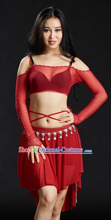 Indian Belly Dance Red Dress Classical Traditional Oriental Dance Performance Costume for Women