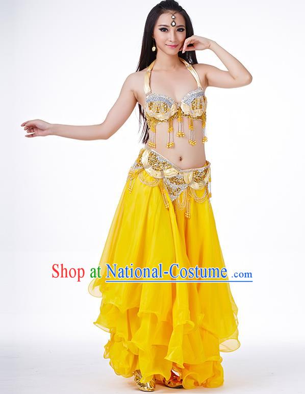 Indian Belly Dance Performance Costume Traditional India Oriental Dance Yellow Dress for Women