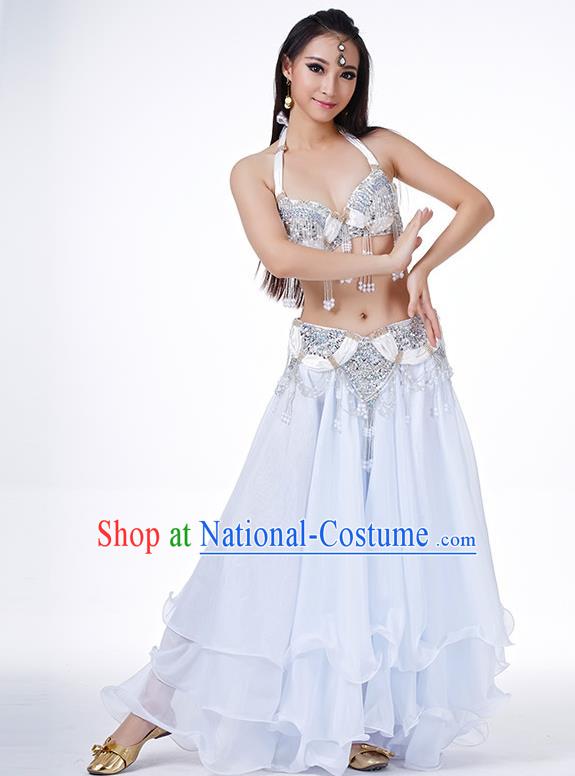 Indian Belly Dance Performance Costume Traditional India Oriental Dance White Dress for Women