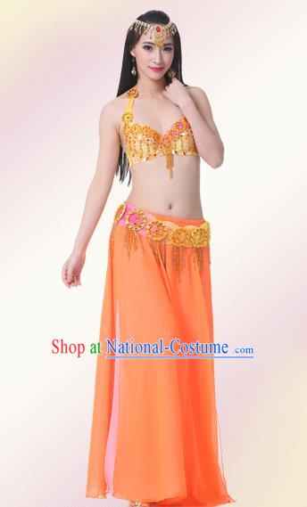 Indian Oriental Belly Dance Performance Orange Dress Traditional Raks Sharki Dance Costume for Women