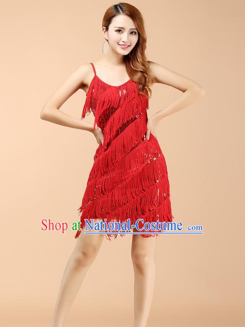 Top Grade Latin Dance Performance Red Dress Modern Dance Ballroom Dance Costume for Women
