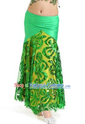 Top Indian Belly Dance Children Green Skirt India Traditional Oriental Dance Performance Costume for Kids