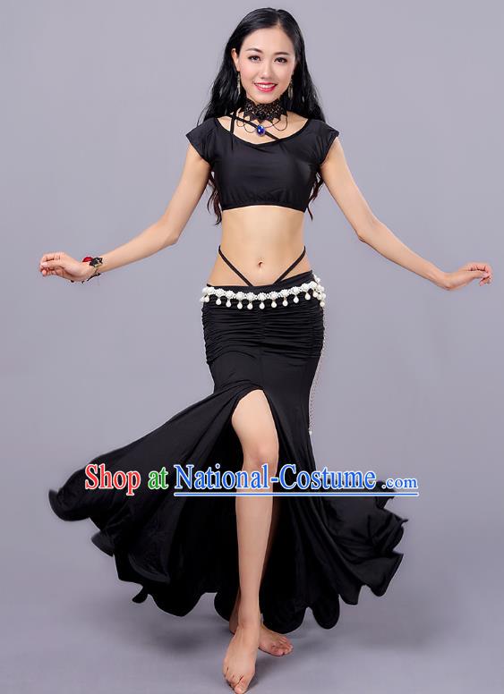 Indian Traditional Belly Dance Costume Classical Oriental Dance Black Dress for Women