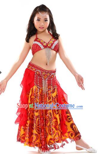 Top Indian Belly Dance Red Dress India Traditional Oriental Dance Performance Costume for Kids