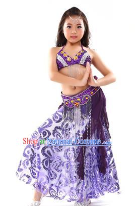 Top Indian Belly Dance Purple Dress India Traditional Oriental Dance Performance Costume for Kids