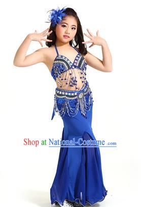 Indian Traditional Children Belly Dance Costume Classical Oriental Dance Royalblue Dress for Kids