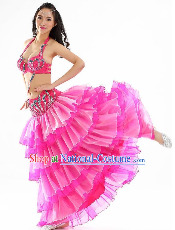 Indian Traditional Belly Dance Performance Rosy Dress Classical Oriental Dance Costume for Women