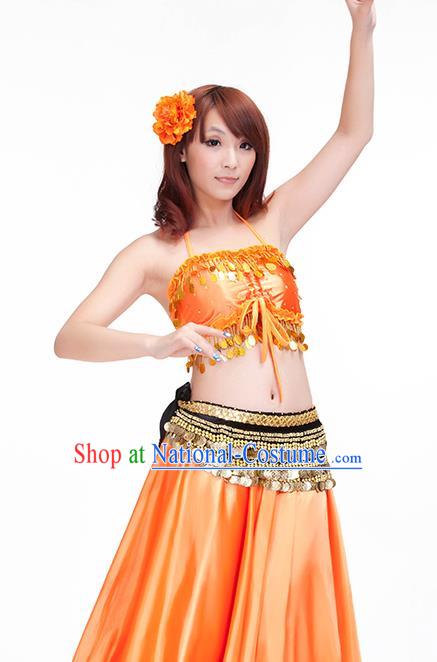 Indian Belly Dance Orange Dress Classical Traditional Oriental Dance Performance Costume for Women