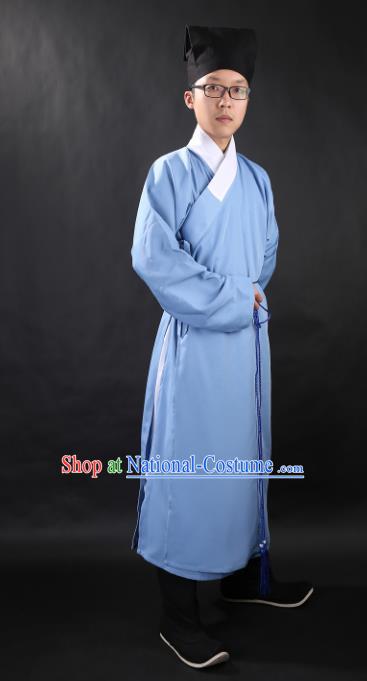 Chinese Ancient Scholar Blue Robe Ming Dynasty Swordsman Costumes for Men