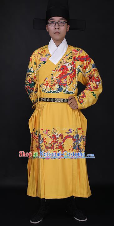 Chinese Ancient Imperial Bodyguard Yellow Robe Costume Ming Dynasty Swordsman Clothing for Men