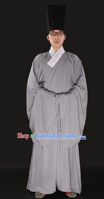 Chinese Ancient Ming Dynasty Taoist Priest Costume Grey Priest Frock for Men