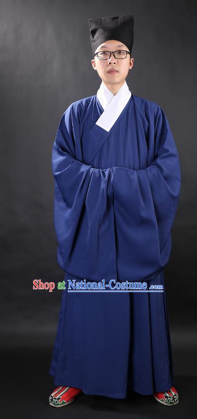 Chinese Ancient Ming Dynasty Taoist Priest Costume Navy Priest Frock for Men