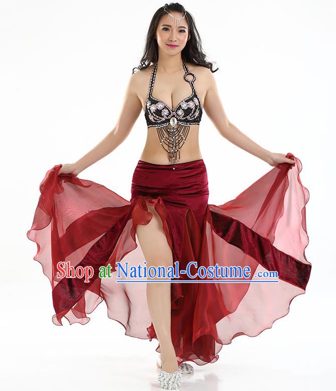 Top Indian Belly Dance India Traditional Raks Sharki Wine Red Dress Oriental Dance Costume for Women