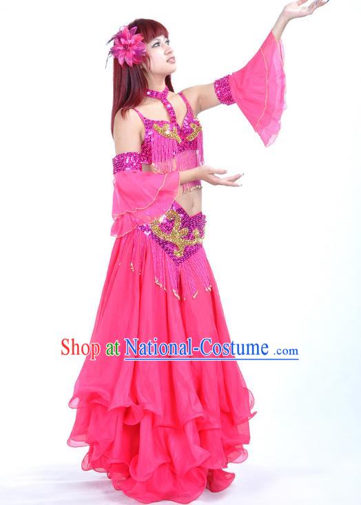 Asian Indian Belly Dance Costume Rosy Dress Stage Performance Oriental Dance Clothing for Women