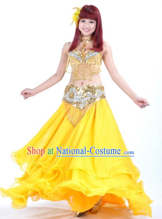 Asian Indian Belly Dance Costume Yellow Dress Stage Performance Oriental Dance Clothing for Women