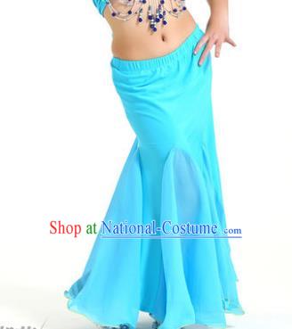 Asian Indian Belly Dance Blue Fishtail Skirt Stage Performance Oriental Dance Clothing for Kids