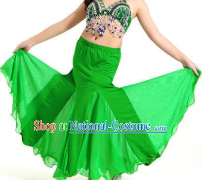 Asian Indian Belly Dance Green Fishtail Skirt Stage Performance Oriental Dance Clothing for Kids