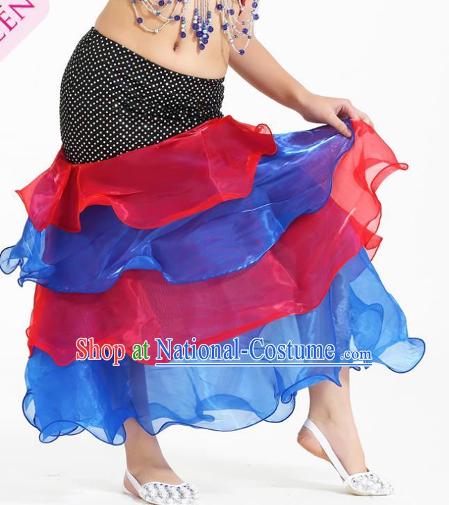 Asian Indian Belly Dance Red and Blue Skirt Stage Performance Oriental Dance Clothing for Kids