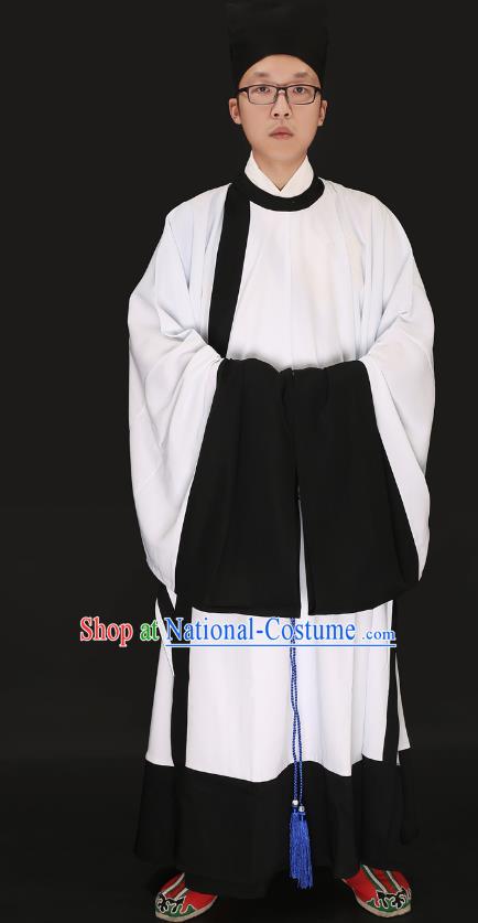 Chinese Ancient Ming Dynasty Confucian Scholar Costume White Robe Swordsman Hanfu Clothing for Men