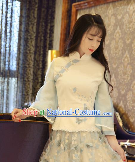 Traditional Chinese National Costume Cheongsam Blouse Tangsuit Embroidered Shirts for Women