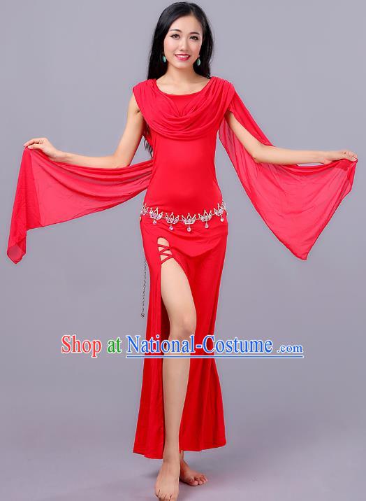 Asian Indian Belly Dance Red Dress Stage Performance Oriental Dance Clothing for Women