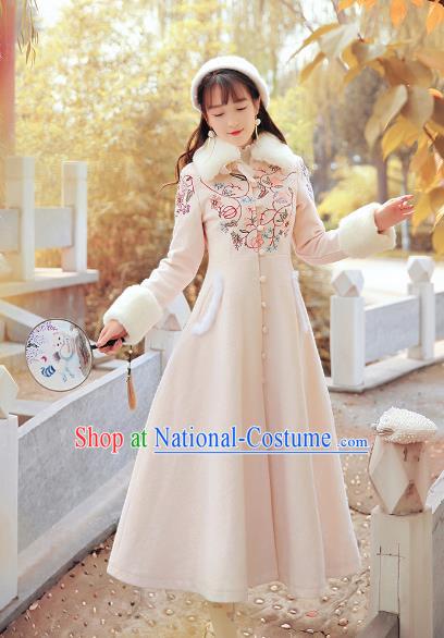 Traditional Chinese National Costume Embroidered Tangsuit Coat Wool Dust Coat for Women