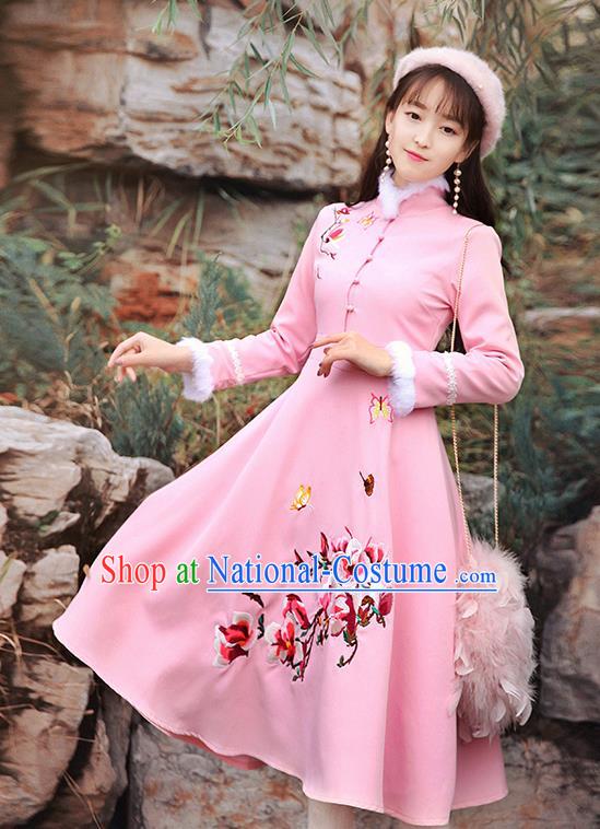 Traditional Chinese National Qipao Dress Tangsuit Embroidered Flowers Cheongsam Clothing for Women