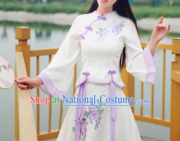 Chinese Traditional Costume Tangsuit Qipao Painting Blouse Cheongsam Shirts for Women