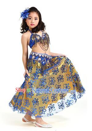 Asian Indian Children Belly Dance Royalblue Dress Stage Performance Oriental Dance Clothing for Kids