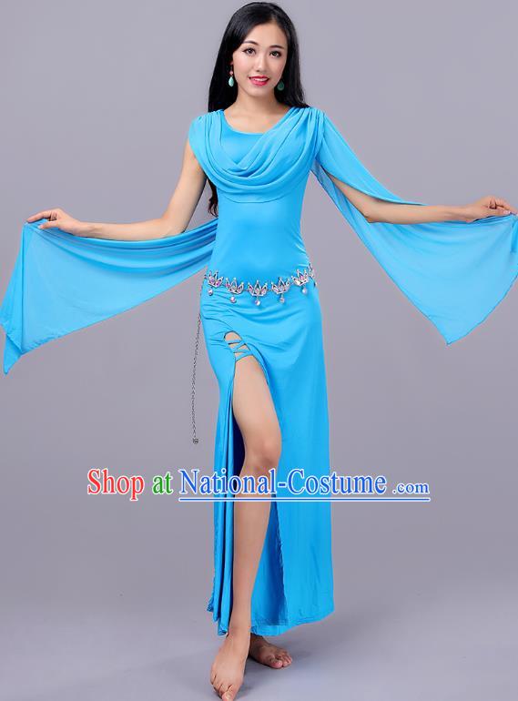 Asian Indian Belly Dance Blue Dress Stage Performance Oriental Dance Clothing for Women