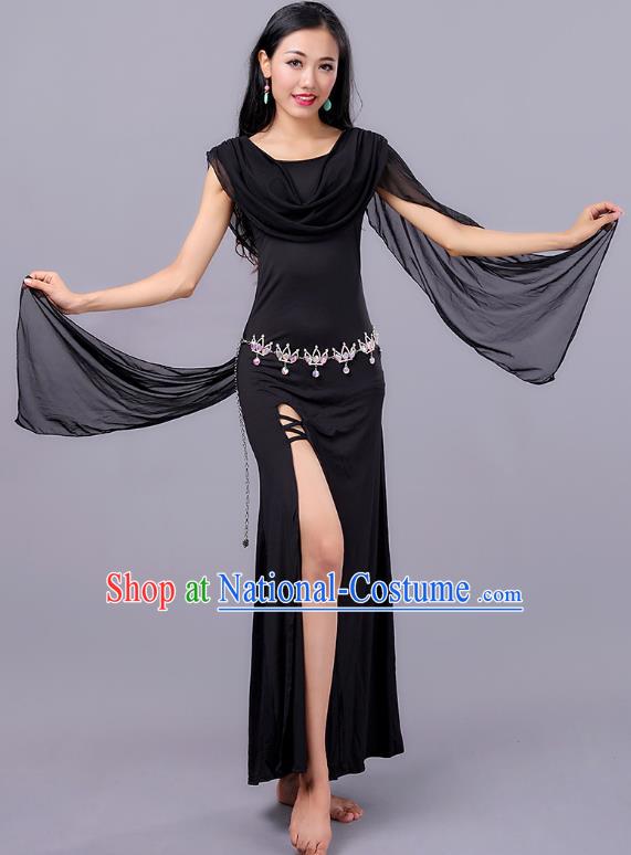 Asian Indian Belly Dance Black Dress Stage Performance Oriental Dance Clothing for Women